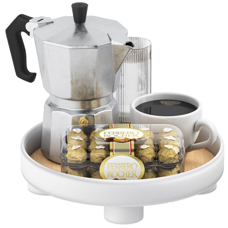 round platform tray with coffee and ferrero rocher Image 1