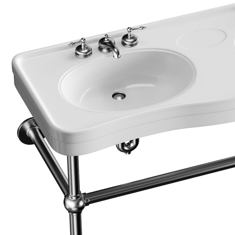 White Console Sink Double Deluxe with Black Nickel Bistro Legs Image 11