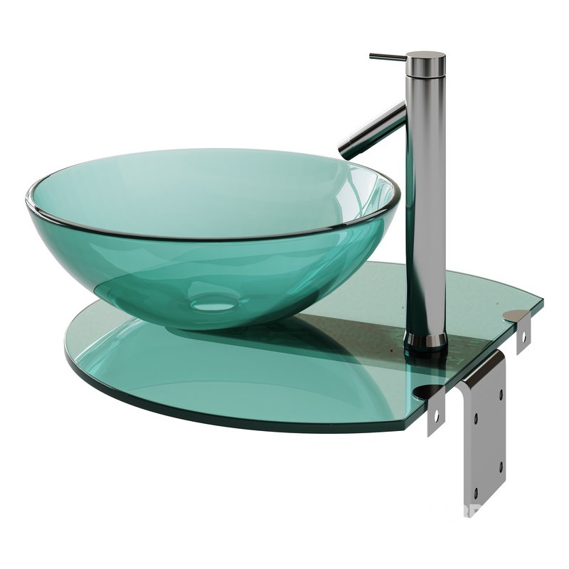 Corona 27 7 8 Glass Wall Mounted Bathroom Sink with Round Counter Faucet and Drain Image 11