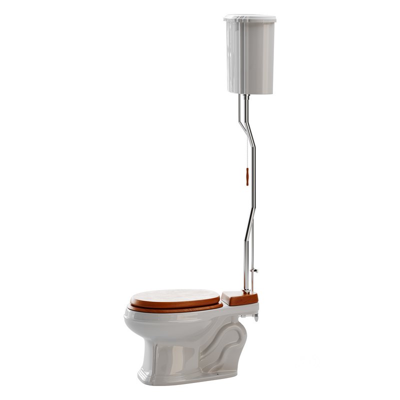 White High Tank Toilet with Round Bowl Chrome Plate Z-Pipe Image 11