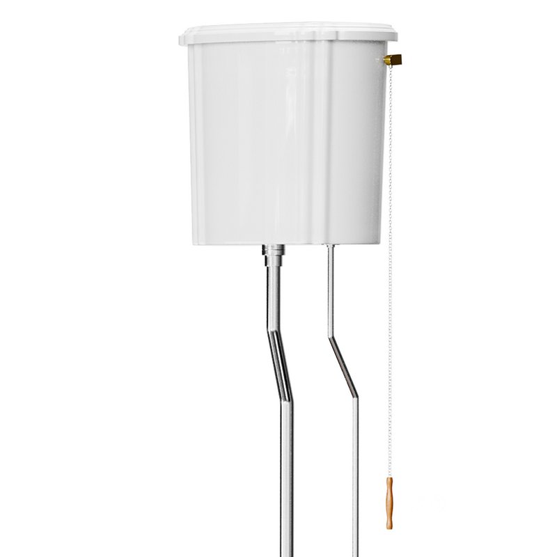 White High Tank Toilet with Round Bowl Chrome Plate Z-Pipe Image 12