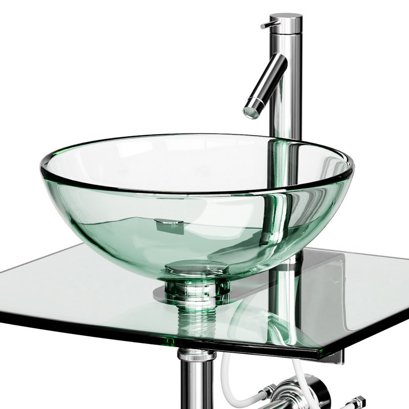 Unique Tempered Glass Wall Mount Vessel Sink Image 12