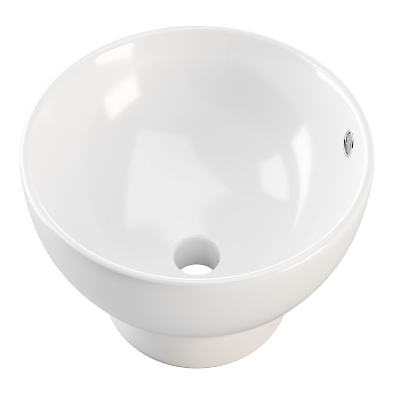 Round Countertop Vessel Bathroom Sink White with Overflow Image 13