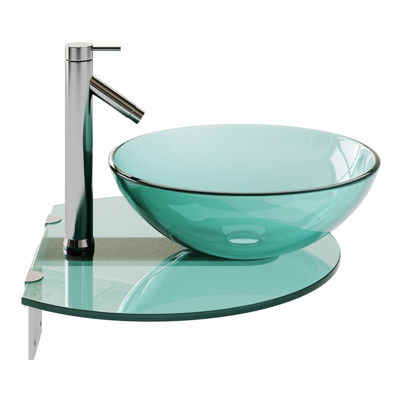 Corona 27 7 8 Glass Wall Mounted Bathroom Sink with Round Counter Faucet and Drain Image 13