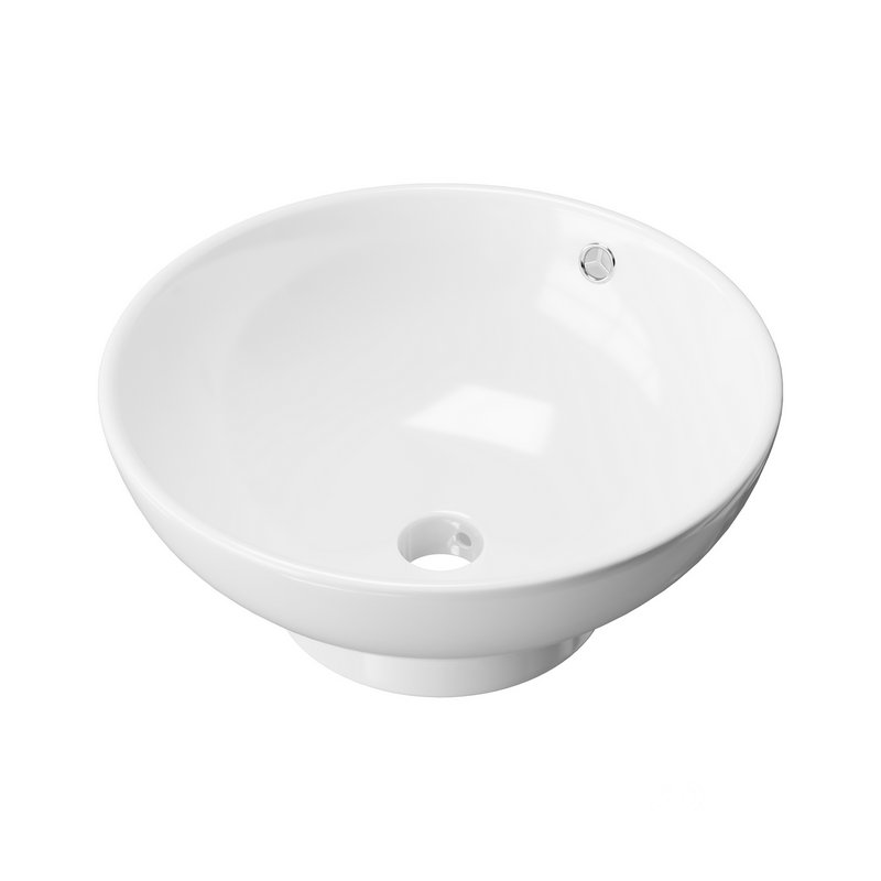 Round Countertop Vessel Bathroom Sink White with Overflow Image 1
