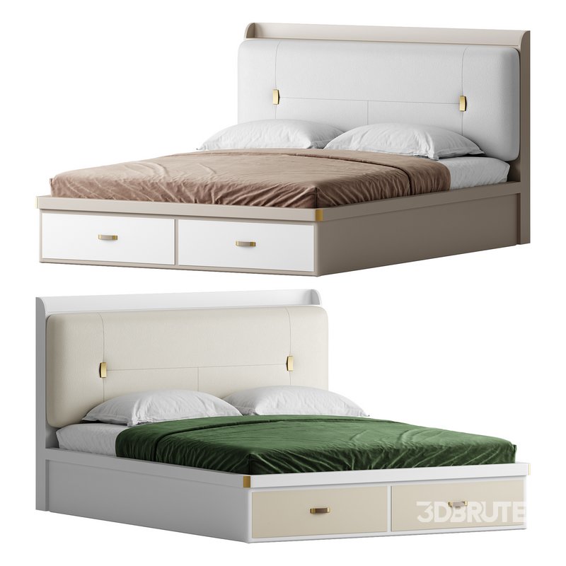 White Wooden Luxury Leather Upholstered Bed Image 1