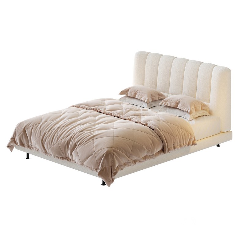 Dylan White Boucle Minimalist Bed Frame Image 1