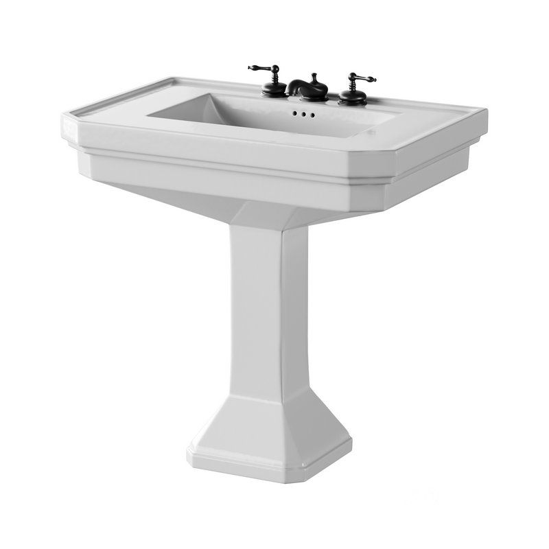 White Large Vitreous Victorian Pedestal Sink with Widespread Black Belle Faucet Image 1