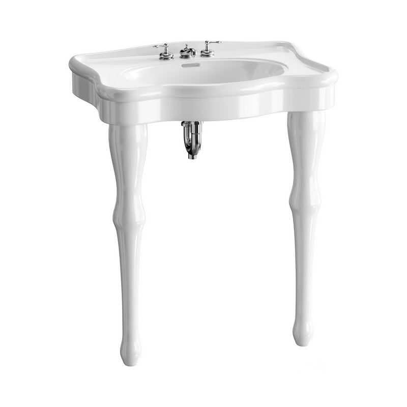 White Console Sink China Two Spindle Legs Image 1