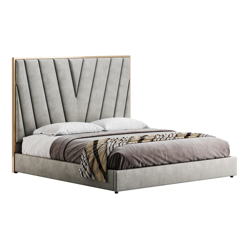 Grayish Upholstered luxury King Size Bed Image 2