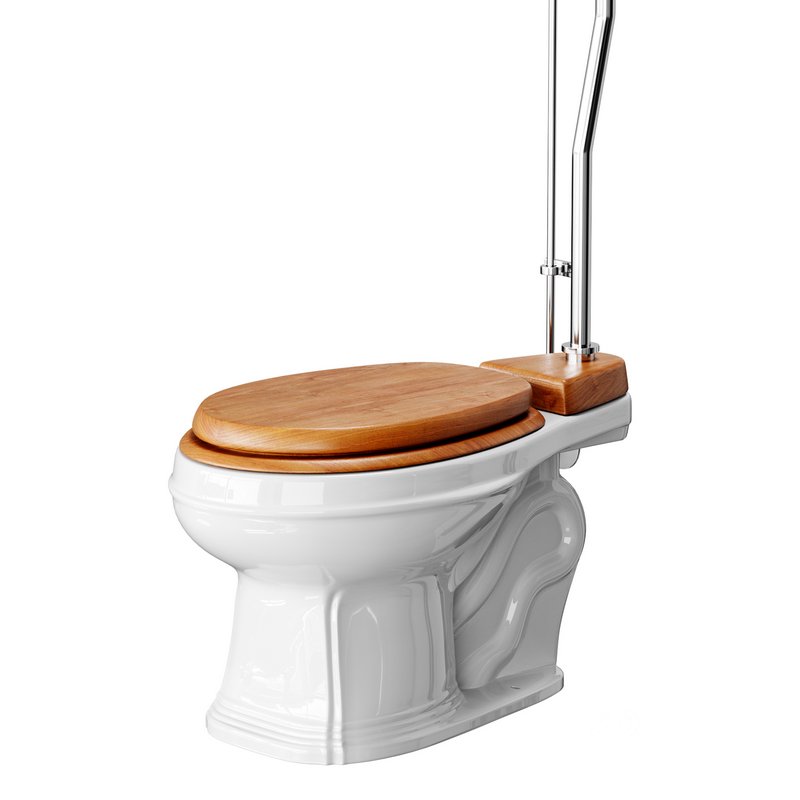 White High Tank Toilet with Round Bowl Chrome Plate Z-Pipe Image 2