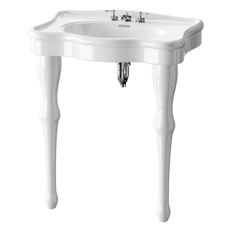 White Console Sink China Two Spindle Legs Image 4