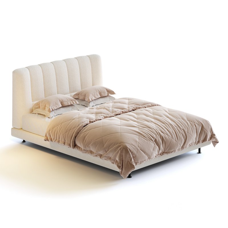 Dylan White Boucle Minimalist Bed Frame Image 2
