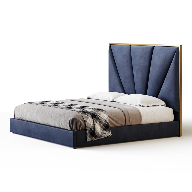 Royal Blue Upholstered Luxury King Size size Bed Image 3