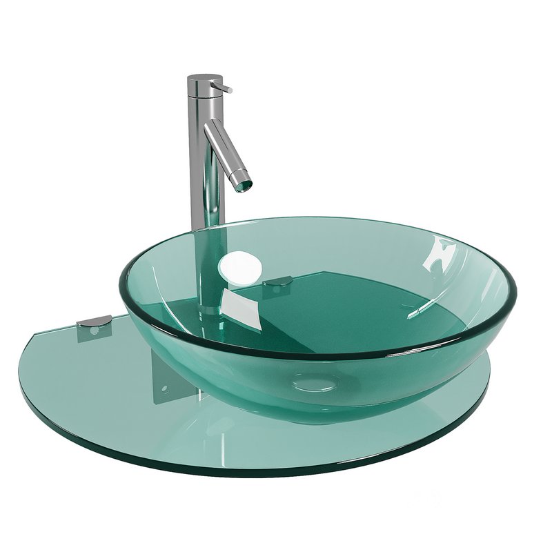 Corona 27 7 8 Glass Wall Mounted Bathroom Sink with Round Counter Faucet and Drain Image 3