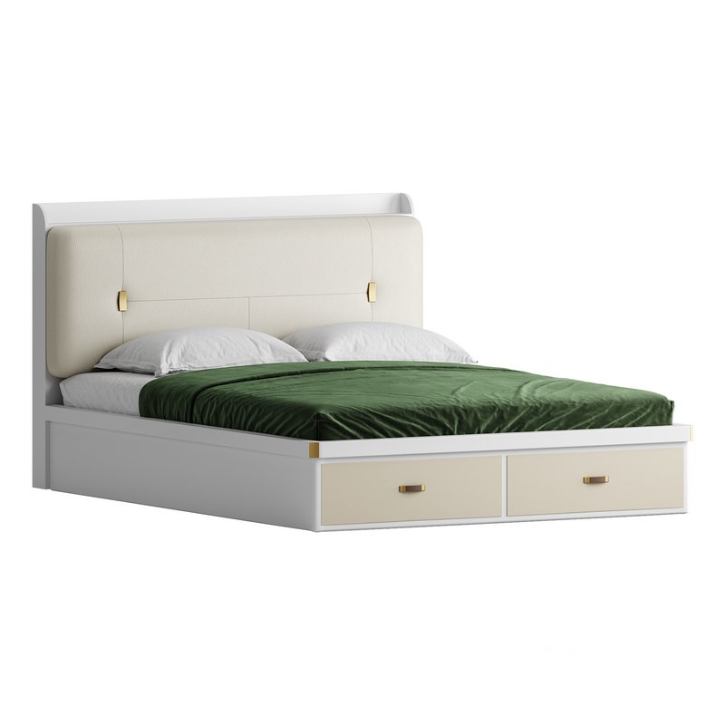 White Wooden Luxury Leather Upholstered Bed Image 3