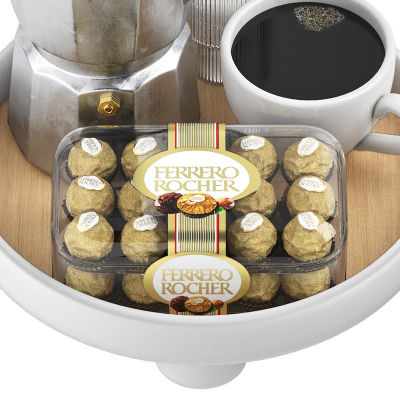 round platform tray with coffee and ferrero rocher Image 3