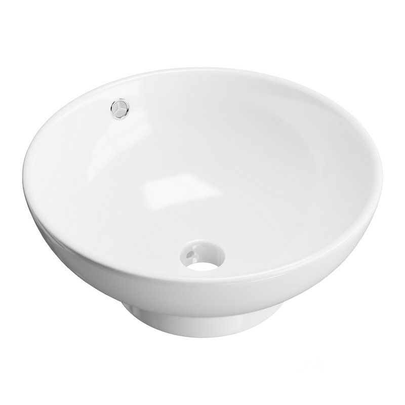 Round Countertop Vessel Bathroom Sink White with Overflow Image 3