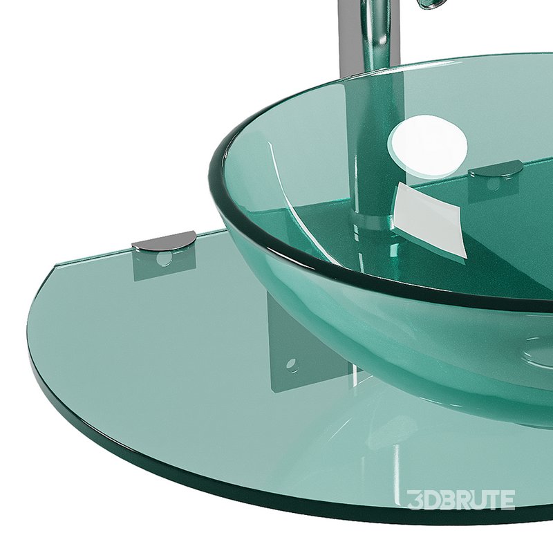 Corona 27 7 8 Glass Wall Mounted Bathroom Sink with Round Counter Faucet and Drain Image 4