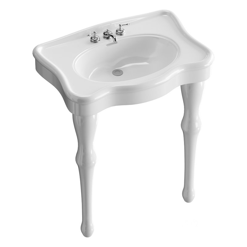 White Console Sink China Two Spindle Legs Image 2