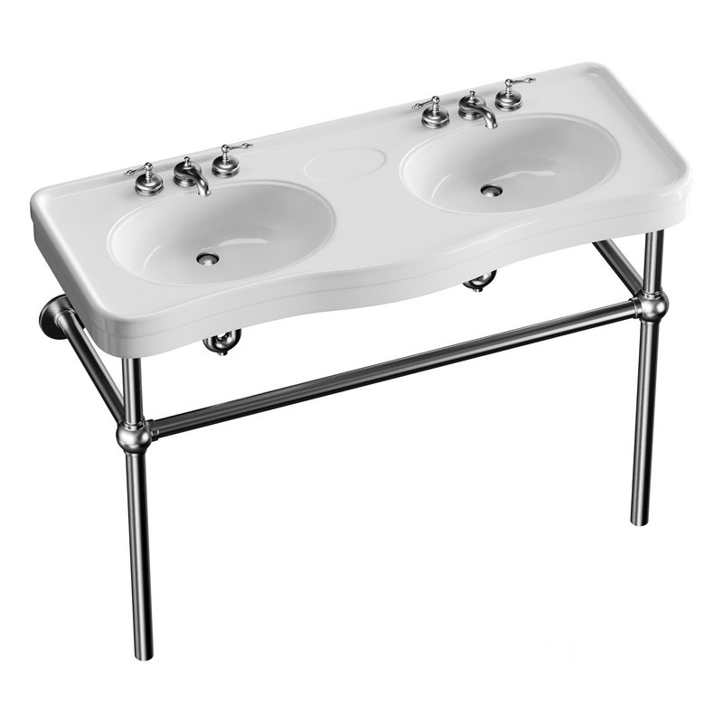 White Console Sink Double Deluxe with Black Nickel Bistro Legs Image 3