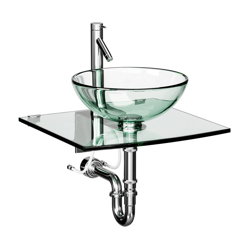 Unique Tempered Glass Wall Mount Vessel Sink Image 4