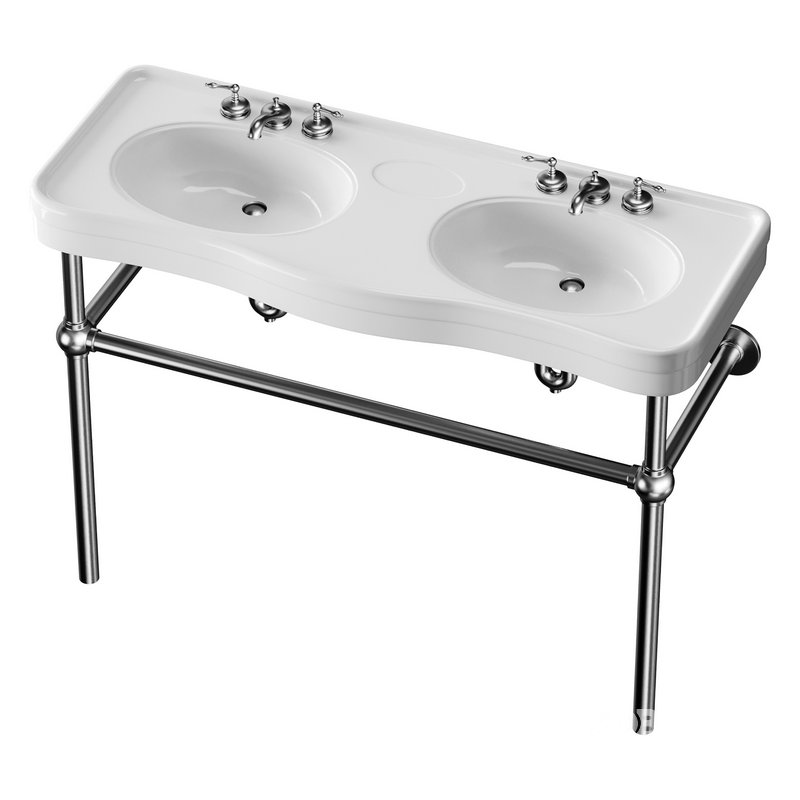 White Console Sink Double Deluxe with Black Nickel Bistro Legs Image 4