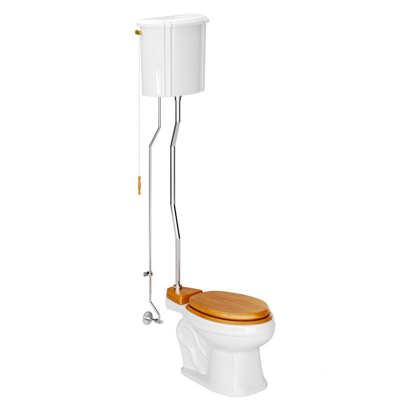 White High Tank Toilet with Round Bowl Chrome Plate Z-Pipe Image 4