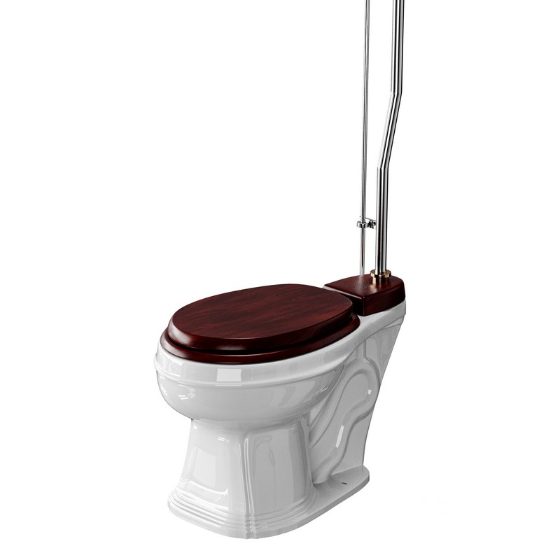 Dark Oak High Tank Pull Chain Toilet Wooden Tank Round Bowl Image 3