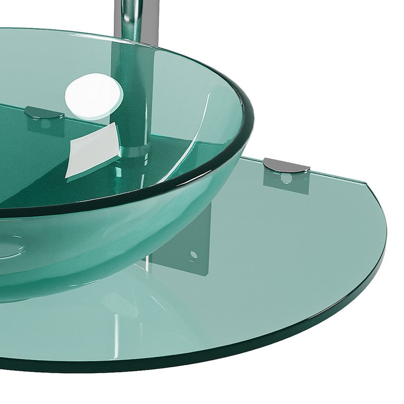 Corona 27 7 8 Glass Wall Mounted Bathroom Sink with Round Counter Faucet and Drain Image 5