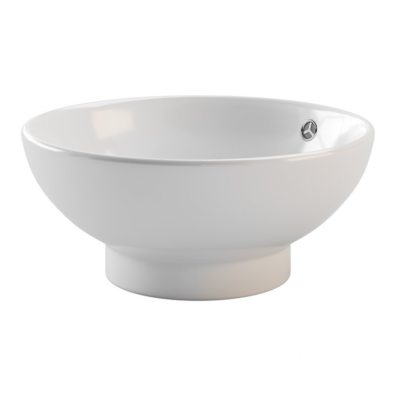 Round Countertop Vessel Bathroom Sink White with Overflow Image 4