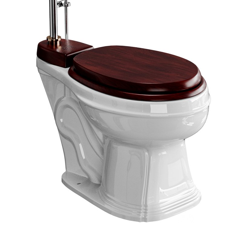 Dark Oak High Tank Pull Chain Toilet Wooden Tank Round Bowl Image 5