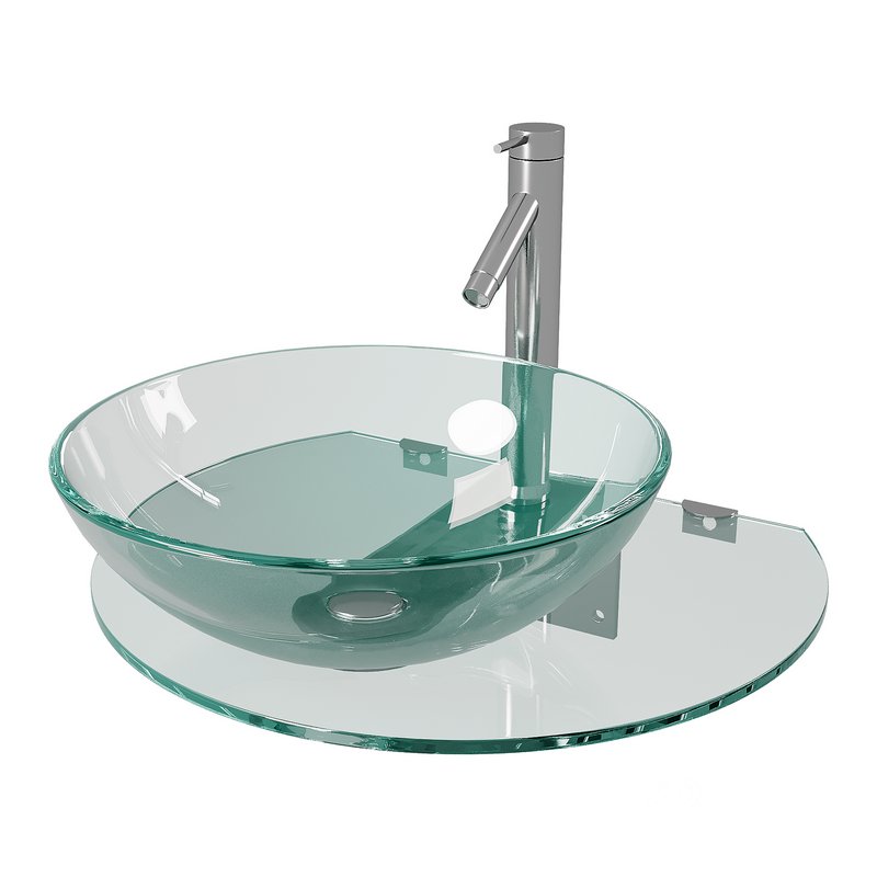 Corona 27 7 8 Glass Wall Mounted Bathroom Sink with Round Counter Faucet and Drain Image 6