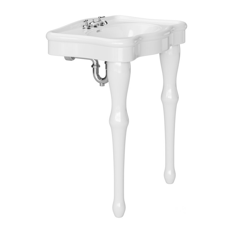 White Console Sink China Two Spindle Legs Image 5