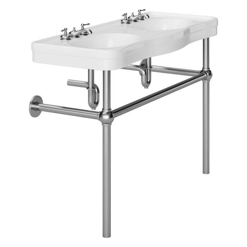 White Console Sink Double Deluxe with Black Nickel Bistro Legs Image 6
