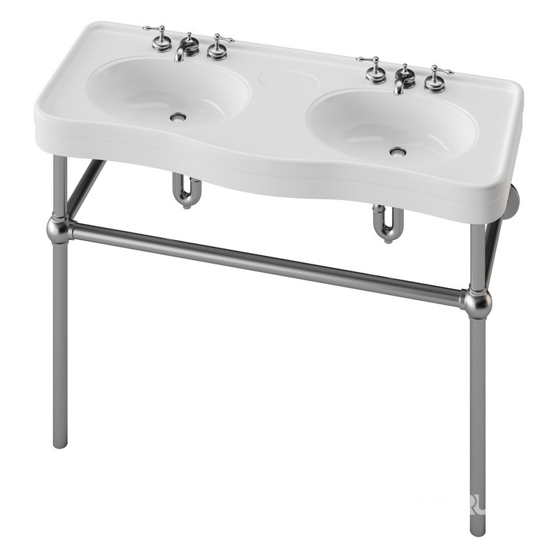 White Console Sink Double Deluxe with Black Nickel Bistro Legs Image 7