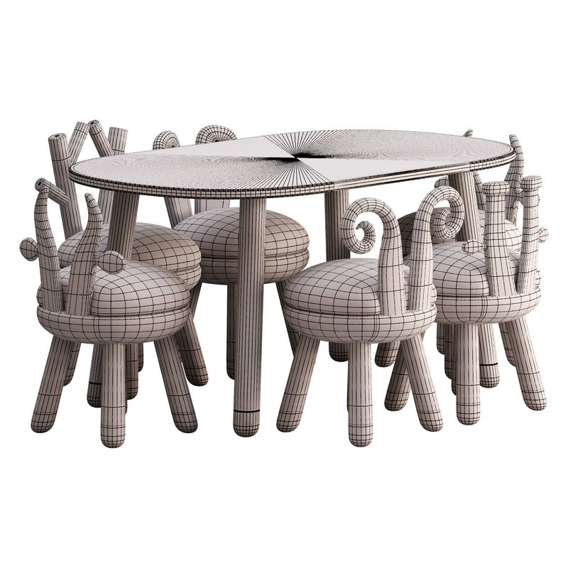 Wood chairs table farm animals Image 7