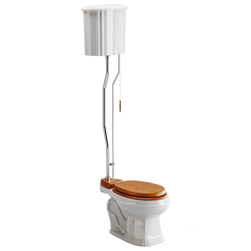 White High Tank Toilet with Round Bowl Chrome Plate Z-Pipe Image 6