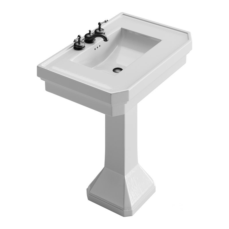 White Large Vitreous Victorian Pedestal Sink with Widespread Black Belle Faucet Image 7