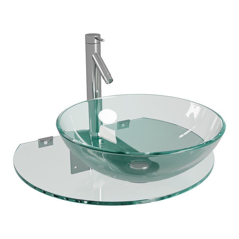 Corona 27 7 8 Glass Wall Mounted Bathroom Sink with Round Counter Faucet and Drain Image 7