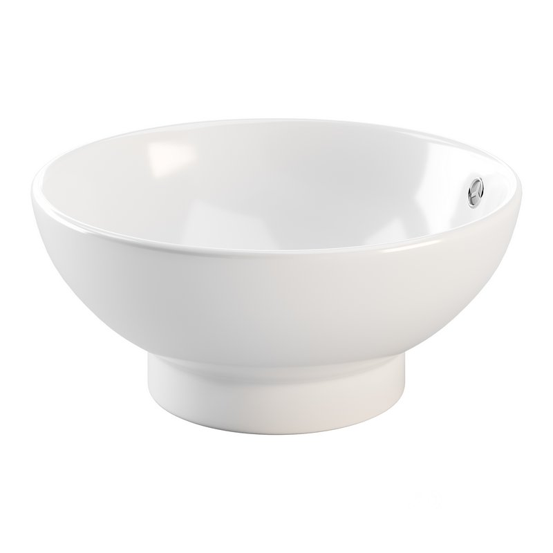 Round Countertop Vessel Bathroom Sink White with Overflow Image 6
