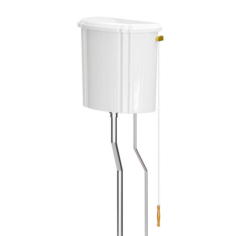 White High Tank Toilet with Round Bowl Chrome Plate Z-Pipe Image 8