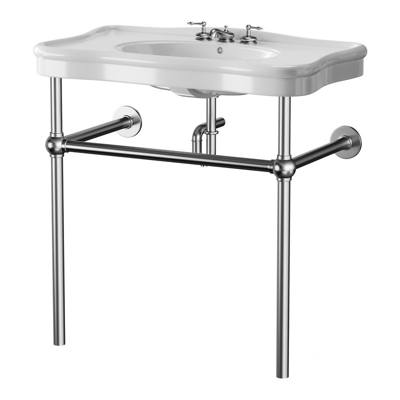 Console Sink Porcelain Belle Epoque with Black Nickel Support Legs Image 7