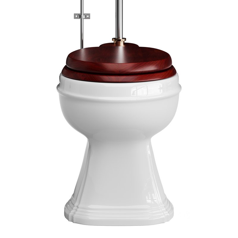 Dark Oak High Tank Pull Chain Toilet Wooden Tank Round Bowl Image 9