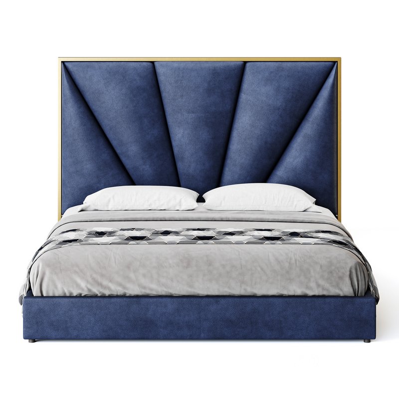 Royal Blue Upholstered Luxury King Size size Bed Image 7
