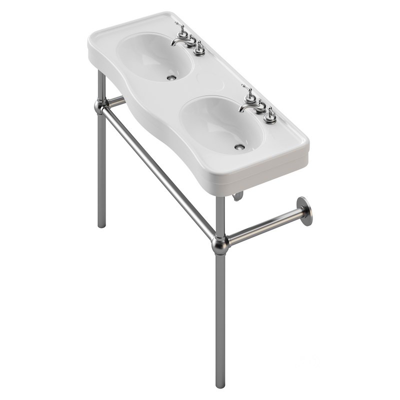 White Console Sink Double Deluxe with Black Nickel Bistro Legs Image 8