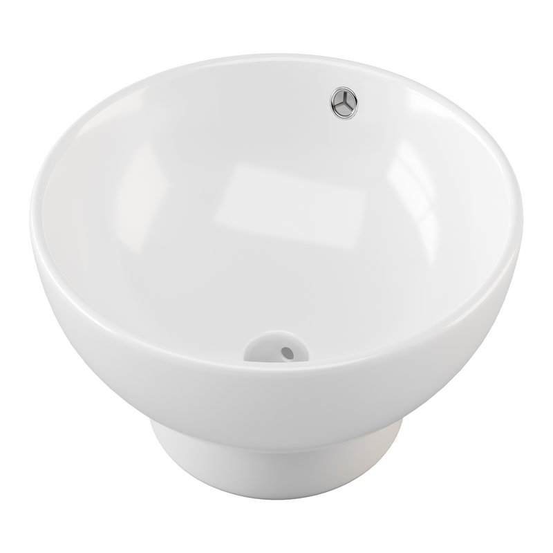 Round Countertop Vessel Bathroom Sink White with Overflow Image 7