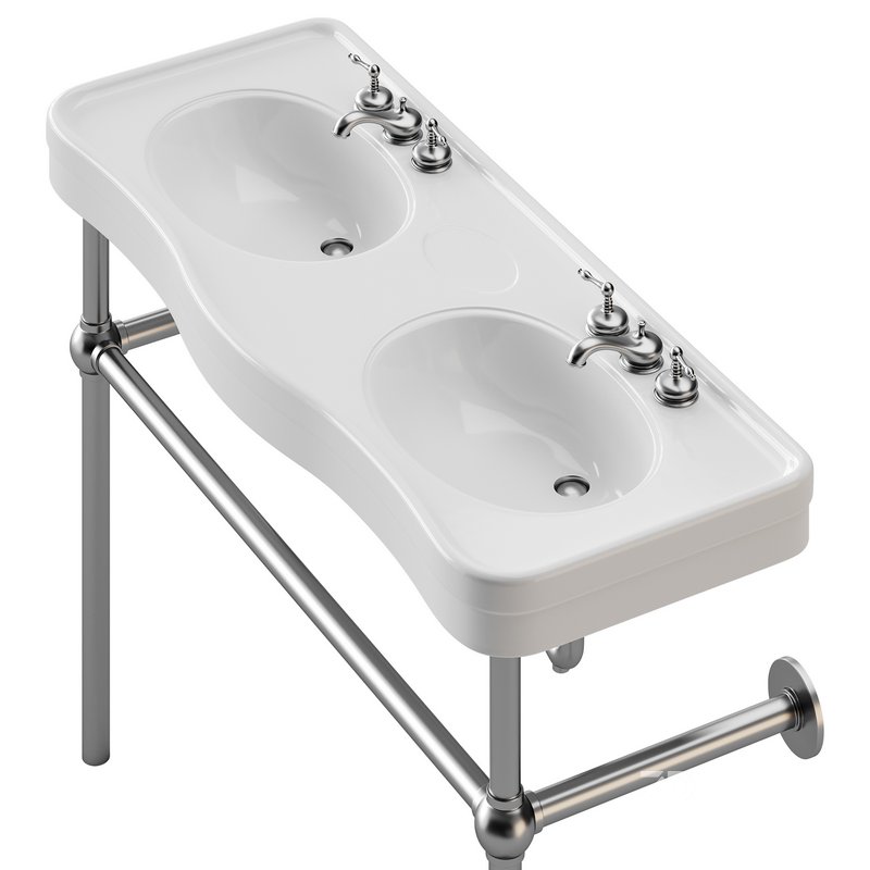 White Console Sink Double Deluxe with Black Nickel Bistro Legs Image 10