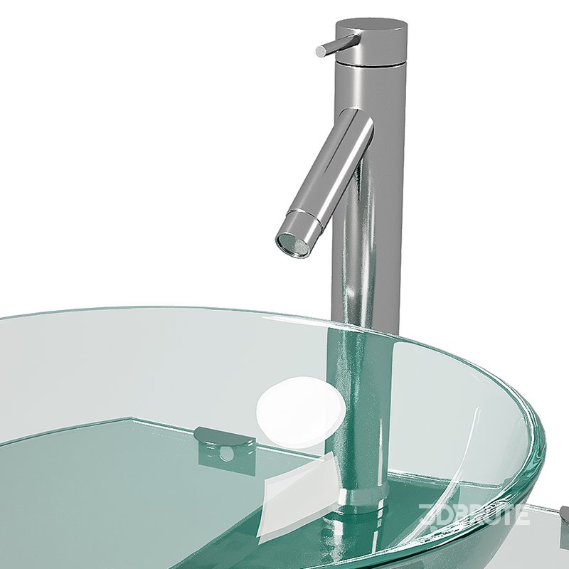 Corona 27 7 8 Glass Wall Mounted Bathroom Sink with Round Counter Faucet and Drain Image 9