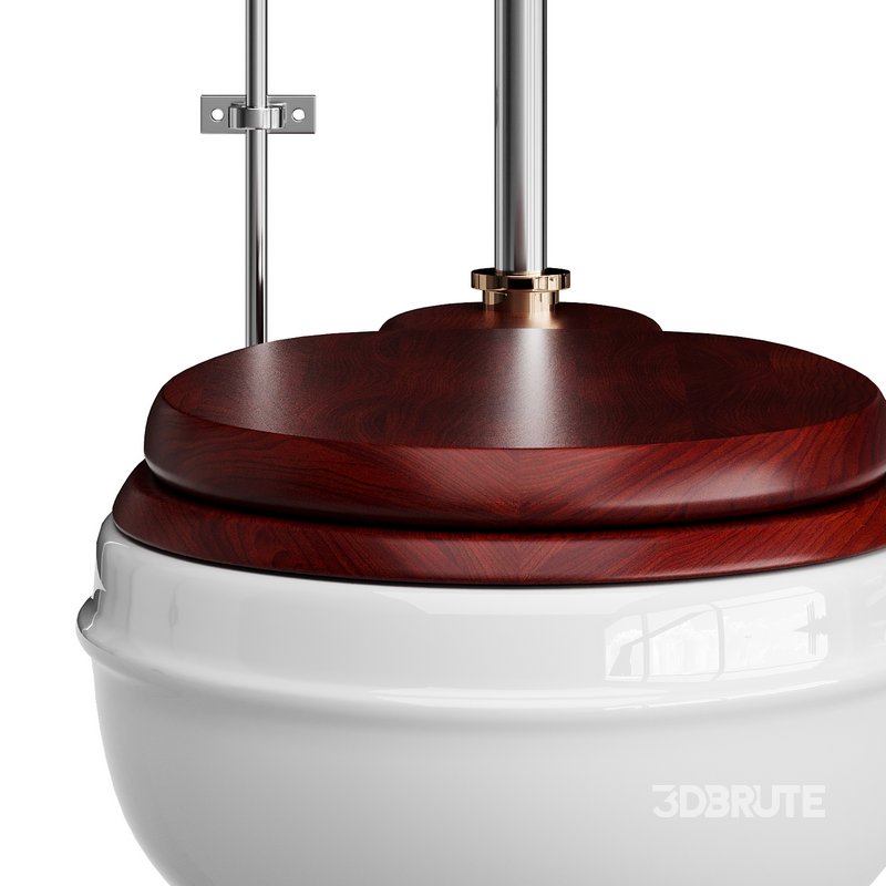 Dark Oak High Tank Pull Chain Toilet Wooden Tank Round Bowl Image 8